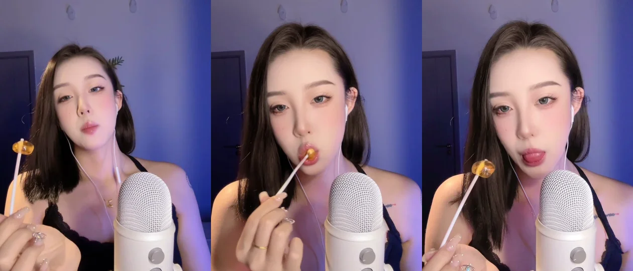 陈肩睡不醒 ASMR口腔音 咬棒棒糖 雷丝吊带
