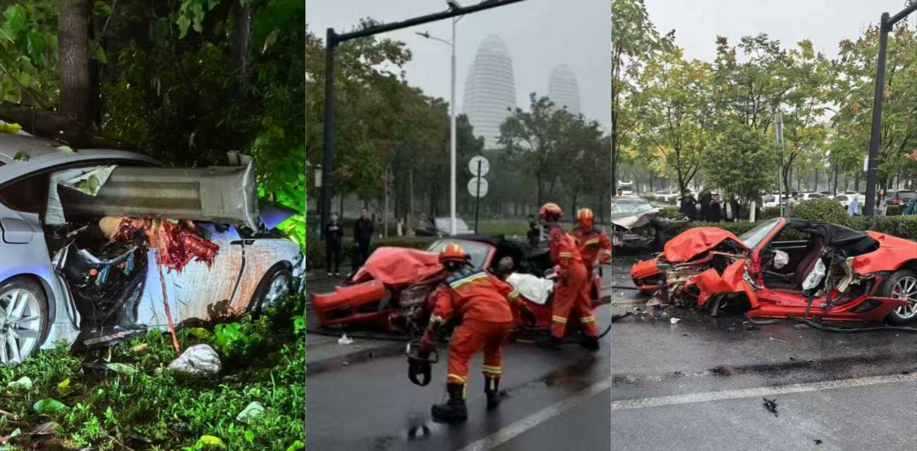 湖州安吉跑山车祸现场 奥迪车被贯穿血肉横飞实拍曝光