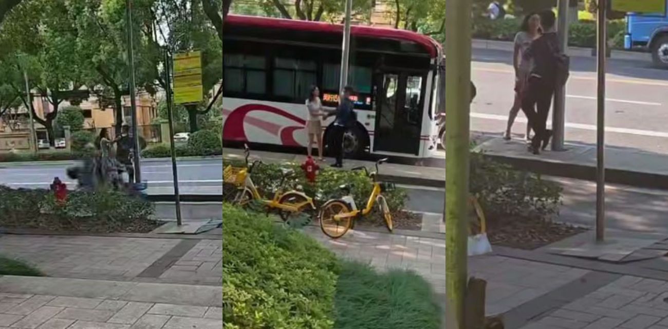 上海渣男脚踏10条船 导致一人怀孕 金融女怒不可遏公交站对峙 翻车现场视频流出