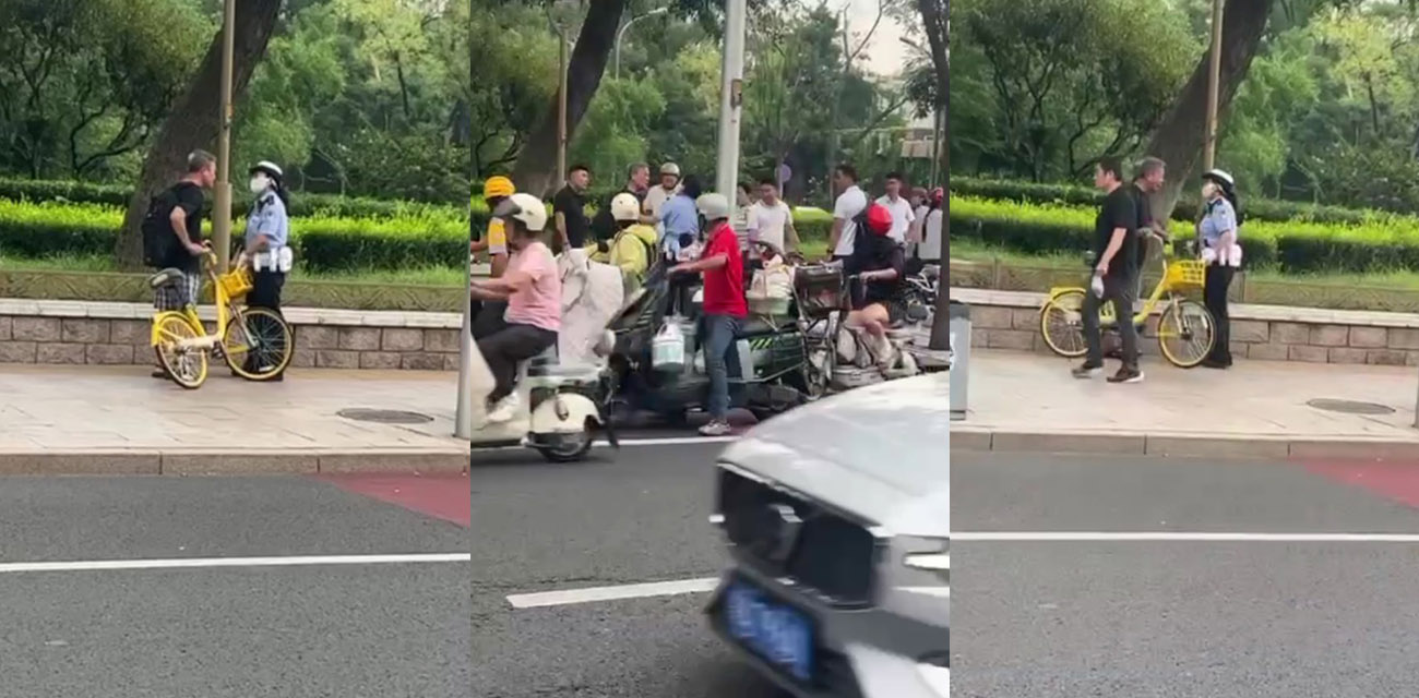 北京大爷逆行被女交警拦下 竟当街动手袭警 自行车都能逆行 人怎么不能逆天？
