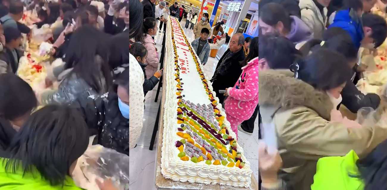 河南大饥荒复刻抢食名场面 城市中心广场哄抢蛋糕 大家是没吃过蛋糕吗？