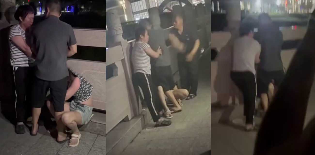 大型抓奸现场 老头护小三被原配狂扇耳光 抓头发撕扯太激烈!