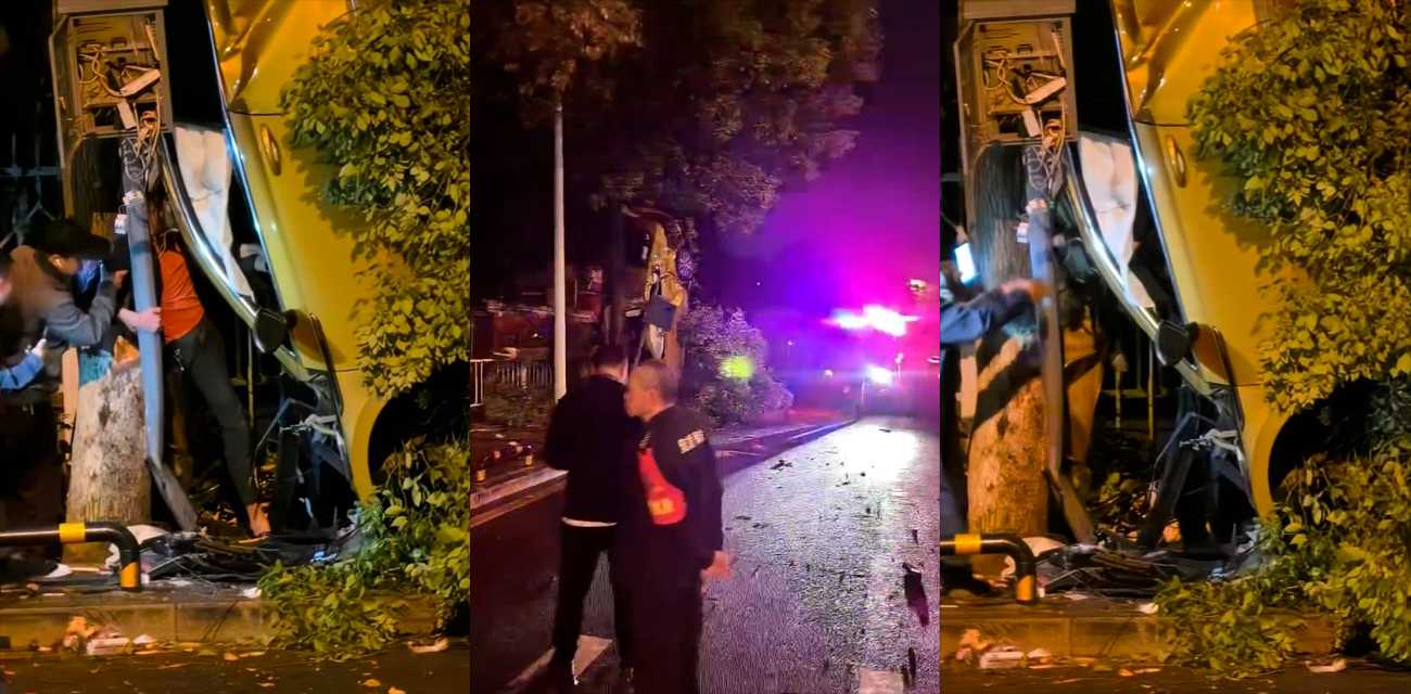 重庆开州路边 上演惊险一幕 司机醉驾翻车 整个车倒立在树边被群众围观