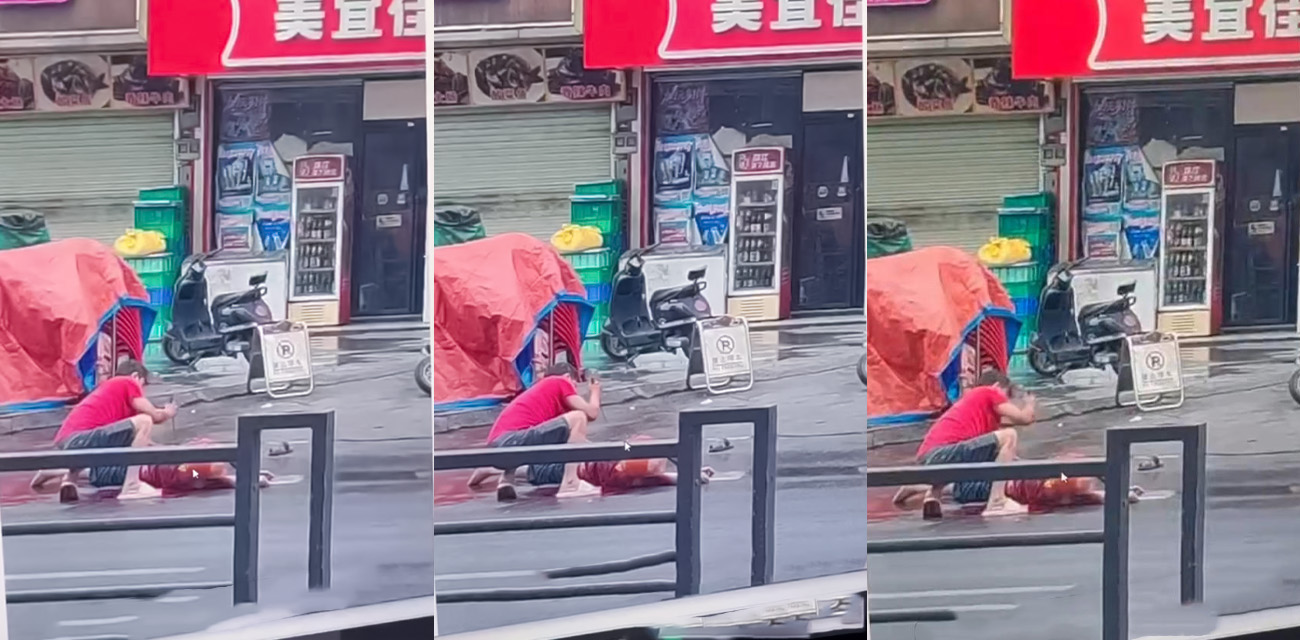 广州白云窖心市场附近 街头伤人事件现场视频曝光 红衣男子手持利刃当街行凶