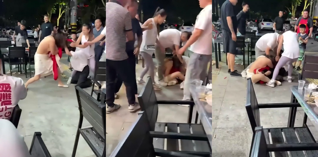 街头大奶少妇修罗场打架 大叔假装劝架狂摸奶子 薅头发抓脸超激烈