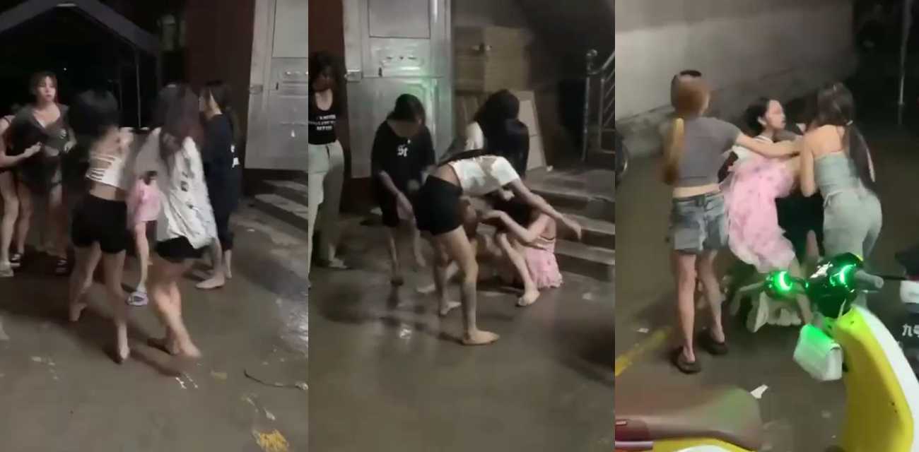 精神小妹干架现场 多名女子当众撕扯对打 各种撕头发 还是女生打架好看!