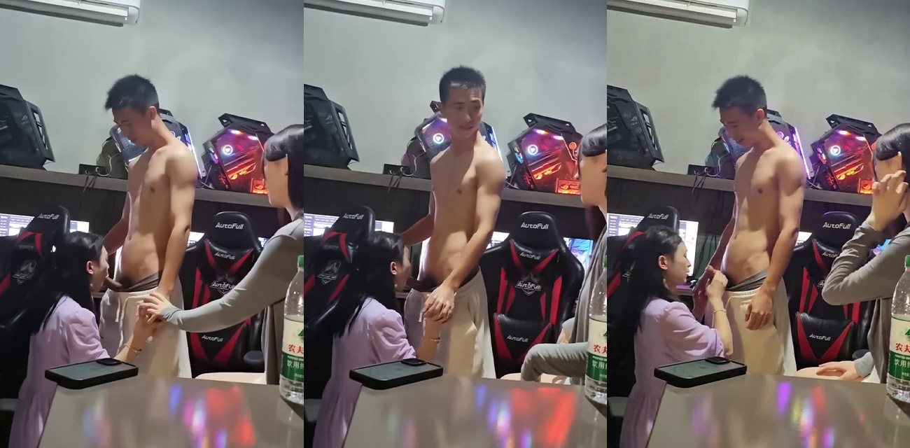 姐妹花自掏腰包请直男喝酒 孤男寡女共处一室 直接在网吧包厢上演口交深喉淫荡画面