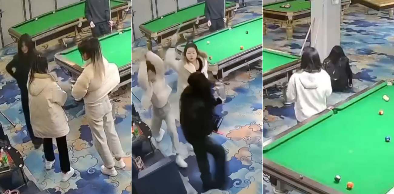 吉林台球厅女孩砍人 双刀双子星暴怒互砍 两个白衣小妹拿刀狂砍黑衣小妹 手持砍刀狂暴100秒