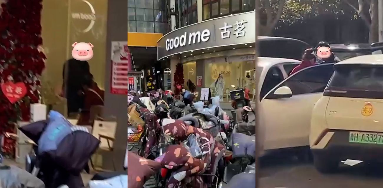 梁山古茗店内一堆中年夫妻竟在大庭广众之下激情口交 完事后还在车里车震 难道没钱开房吗？